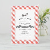 Bibs & Ribs Rustic Red Gingham Co-Ed Baby Shower 招待状 (スタンド正面)