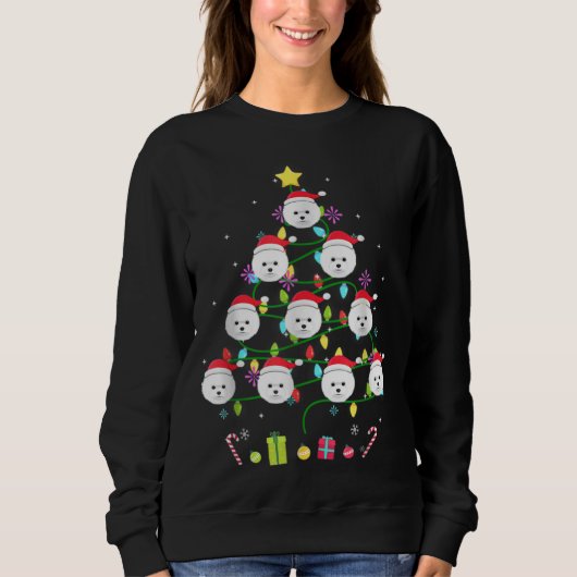 Bichon Friseおもしろい Christmas Tree Color Led Light スウェットシャツ (正面)