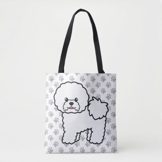 Bichon Friseかわいい漫画の犬と手 トートバッグ (正面)