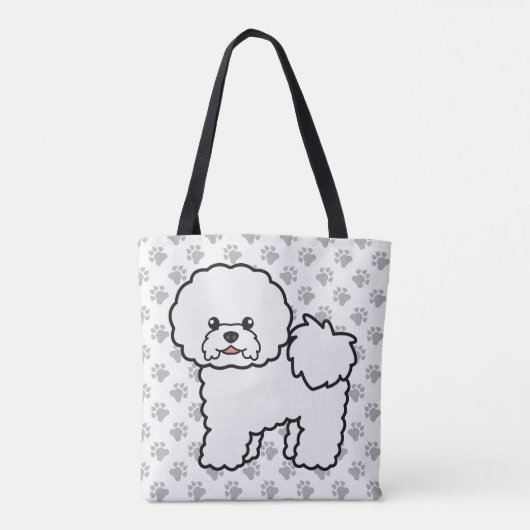 Bichon Friseかわいい漫画の犬と手 トートバッグ (裏面)