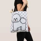 Bichon Friseかわいい漫画の犬と手 トートバッグ (クローズアップ)