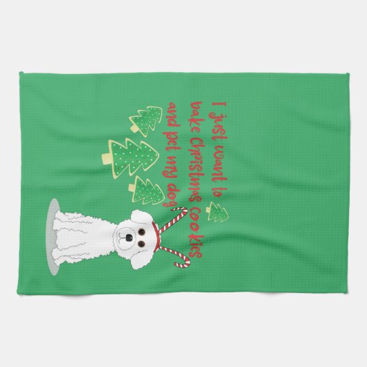 Bichon FriseとChristmas Cookieのユーモア キッチンタオル (横)