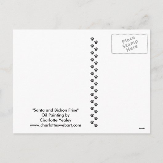 Bichon FriseとSanta Artクリスマスポストカード シーズンポストカード (裏面)