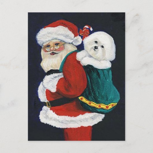 Bichon FriseとSanta Artクリスマスポストカード シーズンポストカード (正面)