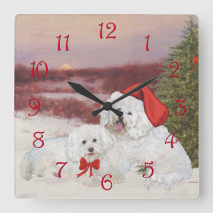 Bichon Friseのクリスマス スクエア壁時計