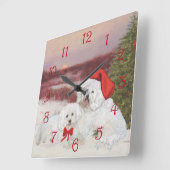 Bichon Friseのクリスマス スクエア壁時計 (傾斜)