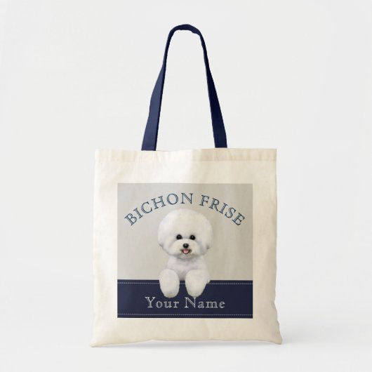 Bichon Friseの図解入りの、写真付きのなトートバック トートバッグ (正面)