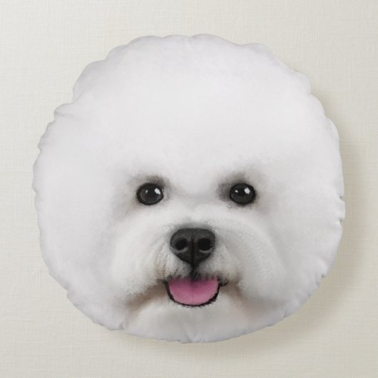 Bichon Friseの図解入りの、写真付きのな円形の枕 ラウンドクッション (正面)
