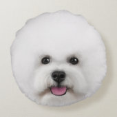 Bichon Friseの図解入りの、写真付きのな円形の枕 ラウンドクッション (裏面)