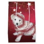 Bichon Friseの子犬のクリスマス ミディアムペーパーバッグ (裏面)