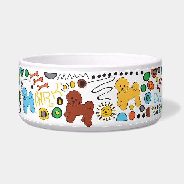 BICHON FRISEの無秩序の大きいペットボウル ボウル (左)