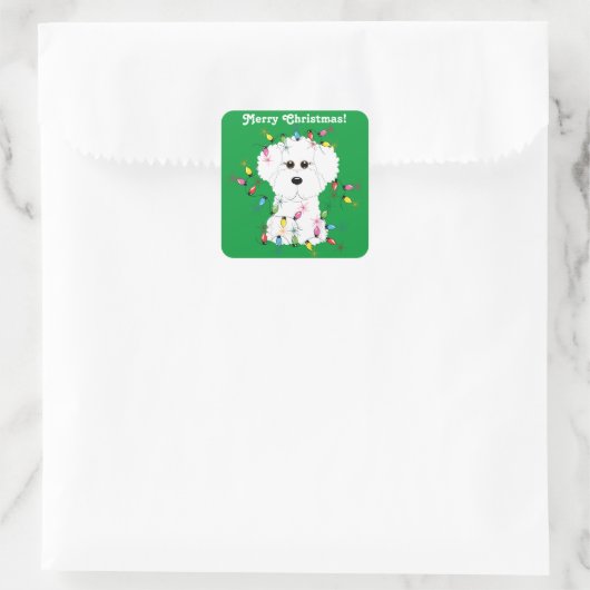 Bichon Friseカスタマイズ可能なクリスマスステッカー スクエアシール (バッグ)
