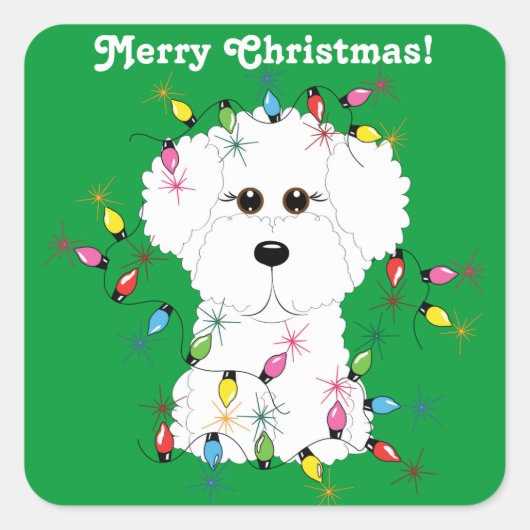 Bichon Friseカスタマイズ可能なクリスマスステッカー スクエアシール (正面)