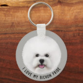 Bichon Friseキーチ図解入りの、写真付きのェーン キーホルダー (正面)