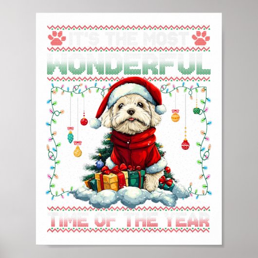 Bichon Friseクリスマスツリー装飾ドッグ恋人 ポスター (正面)