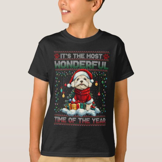 Bichon Friseクリスマスツリー装飾ドッグ恋人 Tシャツ (正面)