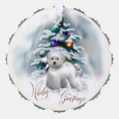 Bichon Friseクリスマスプレゼント オーナメントカード (正面)