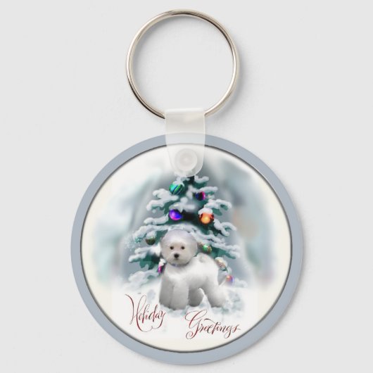 Bichon Friseクリスマスプレゼント キーホルダー (正面)