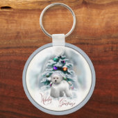 Bichon Friseクリスマスプレゼント キーホルダー (正面)