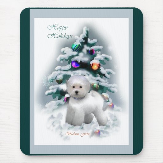 Bichon Friseクリスマスプレゼント マウスパッド (正面)