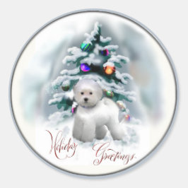 Bichon Friseクリスマスプレゼント ラウンドシール