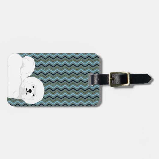 Bichon Friseパーソナライズされた - Sage Blue Navy Chevron ラゲッジタグ (正面横)