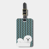 Bichon Friseパーソナライズされた - Sage Blue Navy Chevron ラゲッジタグ (正面縦)