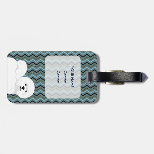 Bichon Friseパーソナライズされた - Sage Blue Navy Chevron ラゲッジタグ (裏面横)