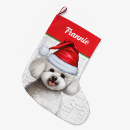 Bichon Frise犬と犬の名前 ラージクリスマスストッキング