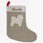 Bichon Frise犬のシルエットパーソナライズなペットクリスマス スモールクリスマスストッキング (正面)
