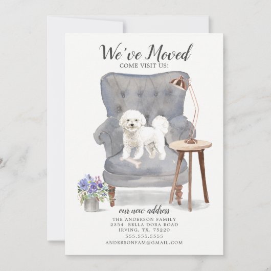 Bichon Frise犬の引っ越しました移動告知 案内状 (正面)