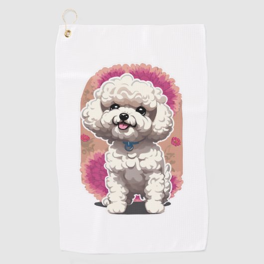 Bichon Frise笑わされる Breed Flowersステッカー ゴルフタオル (正面)