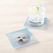 Bichon Frise絵画's – かわいいオリジナルドッグアート ガラスコースター (アングル)