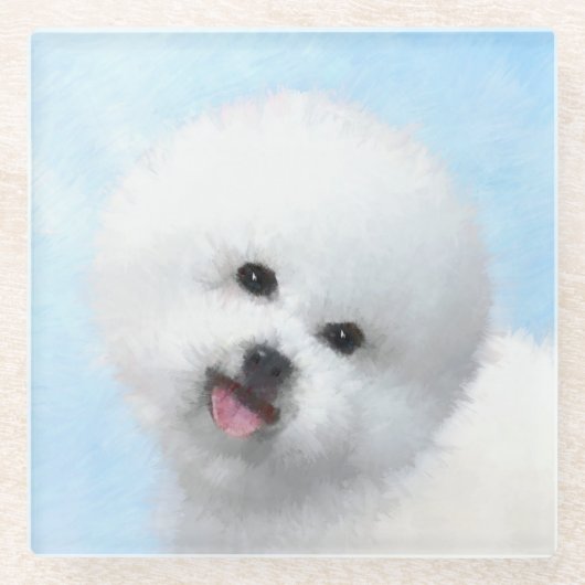 Bichon Frise絵画's – かわいいオリジナルドッグアート ガラスコースター (正面)