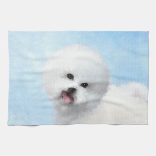 Bichon Frise絵画's – かわいいオリジナルドッグアート キッチンタオル (横)