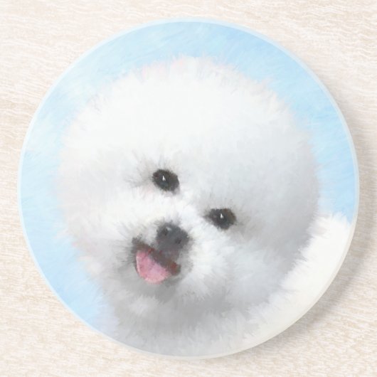 Bichon Frise絵画's – かわいいオリジナルドッグアート コースター (正面)