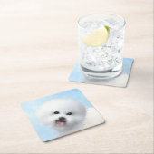 Bichon Frise絵画's – かわいいオリジナルドッグアート スクエアペーパーコースター (インサイチュ)
