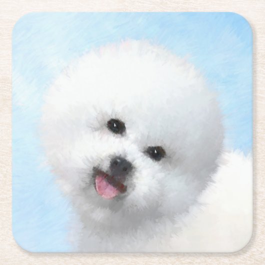 Bichon Frise絵画's – かわいいオリジナルドッグアート スクエアペーパーコースター (正面)