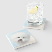 Bichon Frise絵画's – かわいいオリジナルドッグアート ストーンコースター (横)