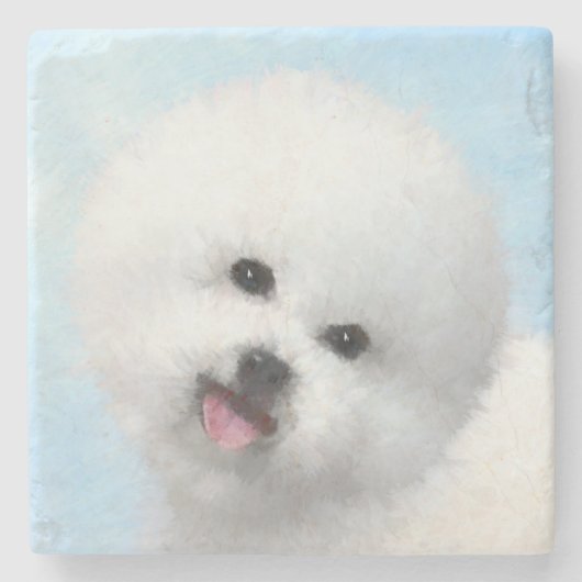 Bichon Frise絵画's – かわいいオリジナルドッグアート ストーンコースター (正面)
