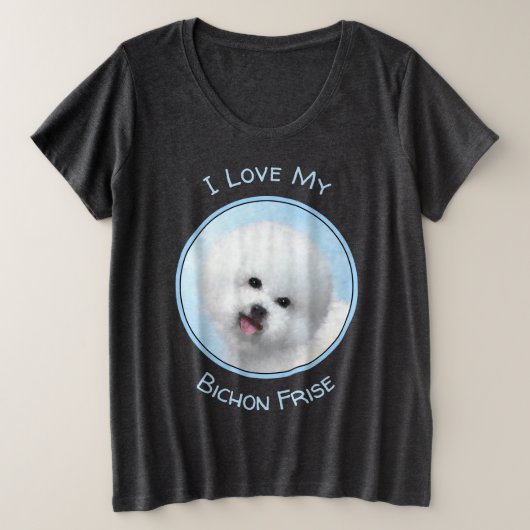 Bichon Frise絵画's – かわいいオリジナルドッグアート プラスサイズTシャツ (デザイン正面)