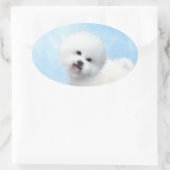 Bichon Frise絵画's – かわいいオリジナルドッグアート 楕円形シール (バッグ)