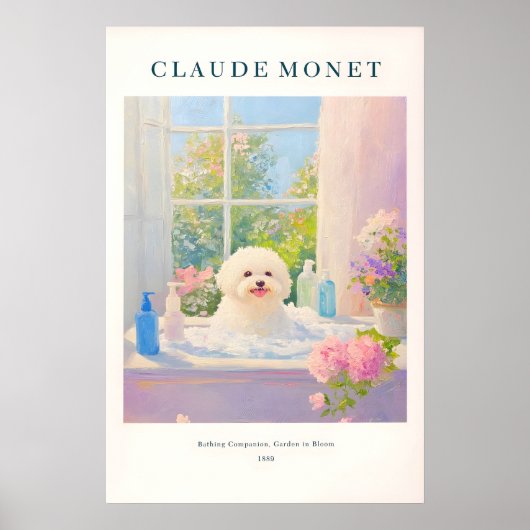 Bichon Frise Art Print Monet Style French Bathroom ポスター (正面)