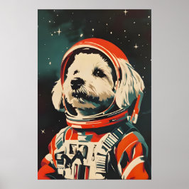 Bichon Frise Astronaut Poster, Bichon Frise Retro ポスター