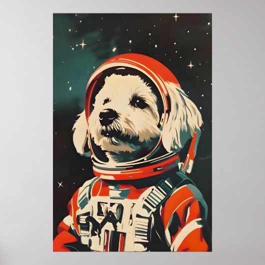 Bichon Frise Astronaut Poster, Bichon Frise Retro ポスター (正面)