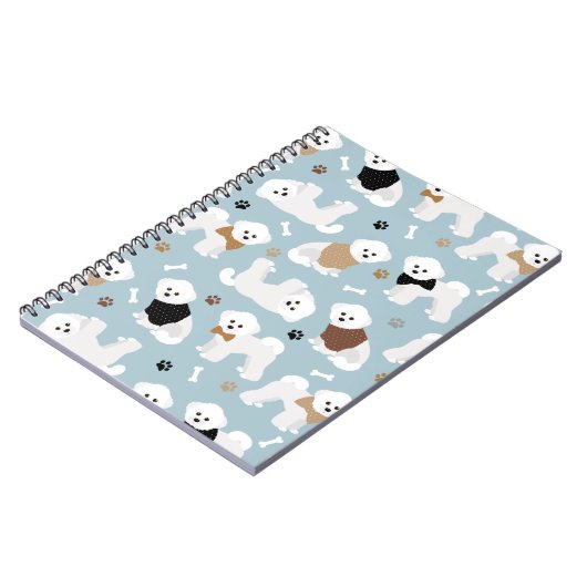 Bichon Frise Bones and Paws Blue ノートブック (左側)