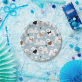 Bichon Frise Bones and Paws Blue ペーパープレート (パーティー)