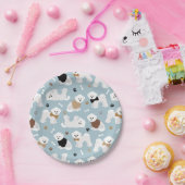 Bichon Frise Bones and Paws Blue ペーパープレート (パーティー)