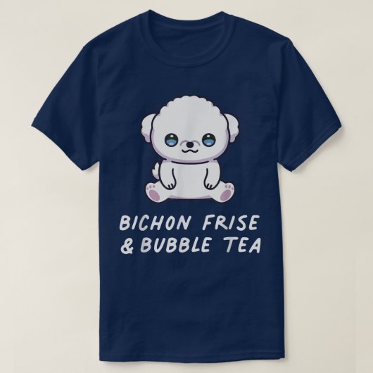 Bichon Frise & Bubble Teaかわいいかわいいアニメ犬ロー Tシャツ (デザイン正面)