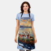 Bichon Frise Christmas Boat Holiday エプロン (着用した状態)